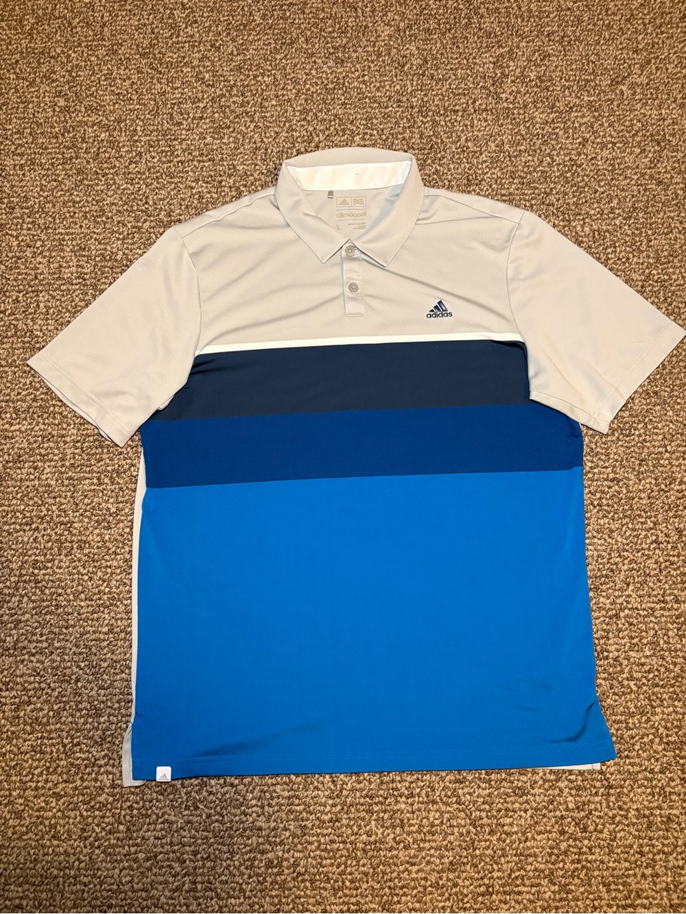 adidas Men’s White, Navy & Royal Blue Block Polo